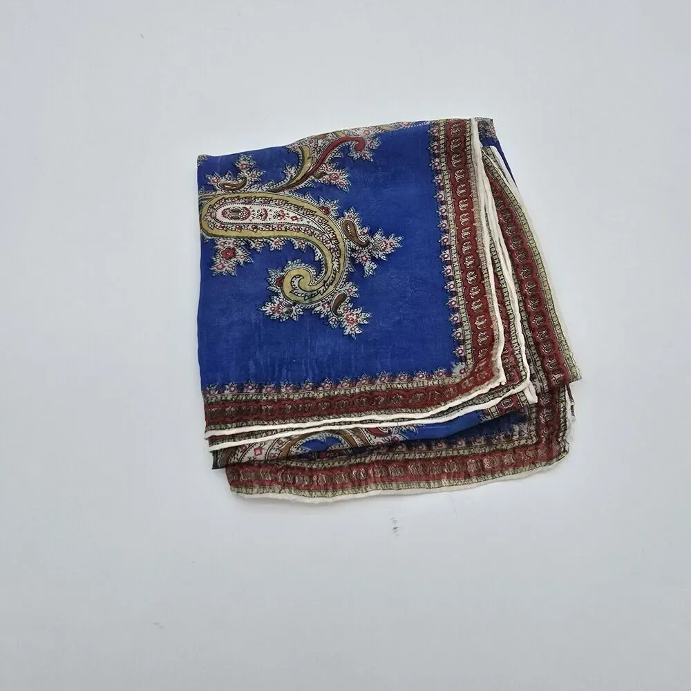 Vintage Silk Scarf Royal Blue Paisley Square Neck Tie Bandana Tapestry Hanging